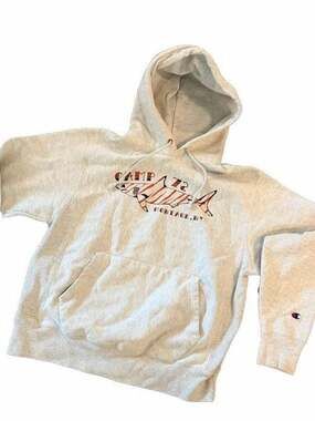 Vintage Champion Reverse Weave Montauk NY Camp 72 Shark Graphic Hoodie M